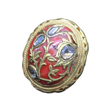 Antique Ring 22k Gold large Natural Crl Cabochon Diamonds Unisex India (6828)