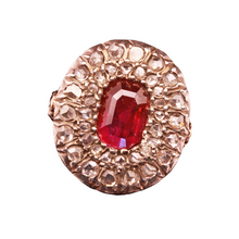 Antique Victorian Ring Ruby Diamonds 18k Gold Silver (7149)