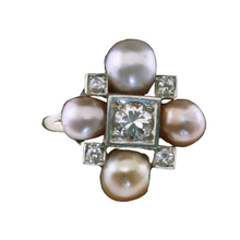 French Art Deco Ring gold pink gold colored natural pearls diamonds GIA (7176)