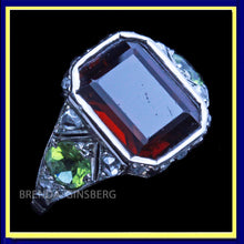 Antique Art Deco signet ring gold garnet peridot diamonds unisex