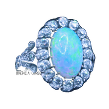 Antique Victorian Ring Natural Opal and Diamonds 18k Gold Silver (7192)