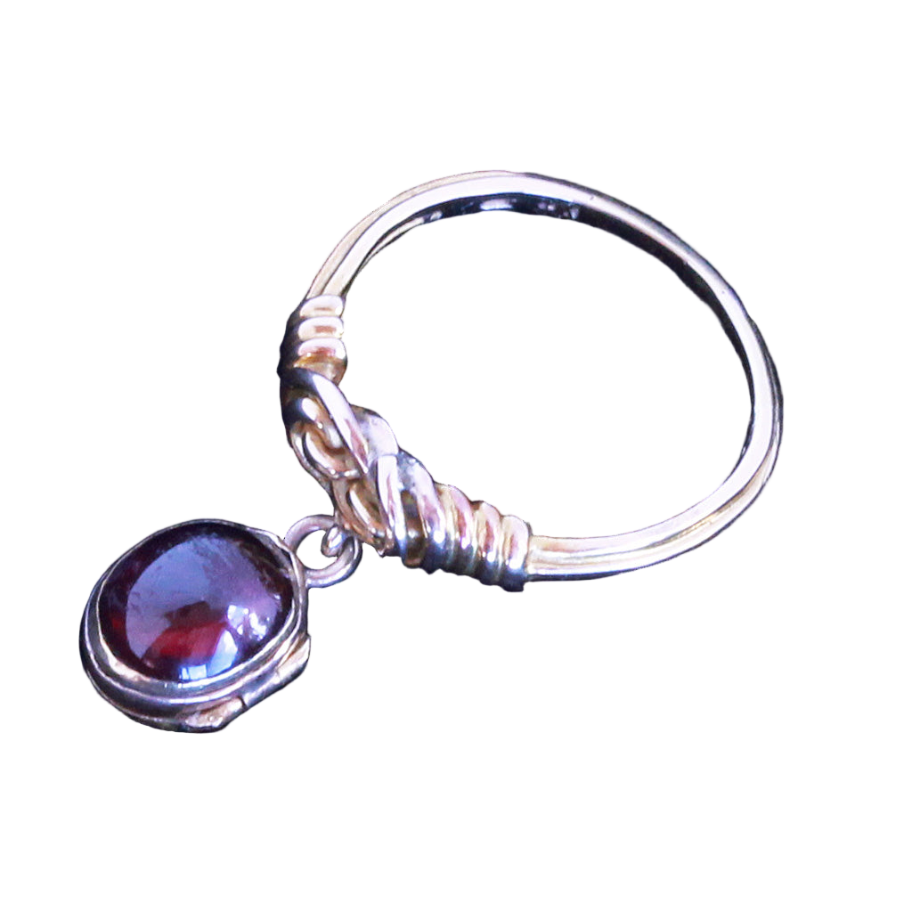 Antique Victorian Ring Celtic Marriage Knot Dangle Locket Garnet 18k Gold (7213)