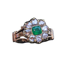 Antique vintage ring emerald diamonds 18k gold Indian (7256)
