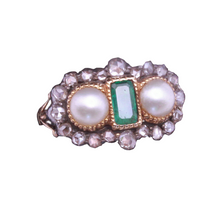 Antique Victorian Ring 18ct gold emerald diamonds pearls English (7278)
