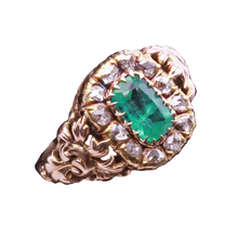 Antique Victorian ring 14k gold emerald diamonds unisex w appraisal (7288)