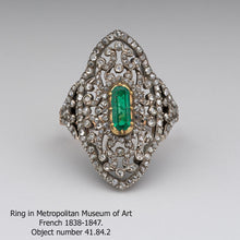 Antique Victorian ring emerald diamonds gold silver openwork Sicily (7303)