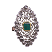 Antique Victorian ring emerald diamonds gold silver openwork Sicily (7303)