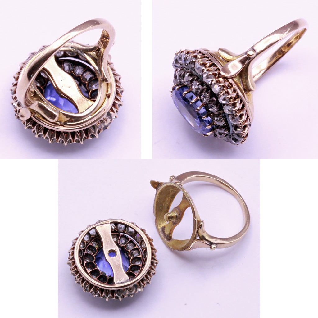 Antique Victorian ring gold diamonds 4.79ct Ceylon sapphire versatile (7304)