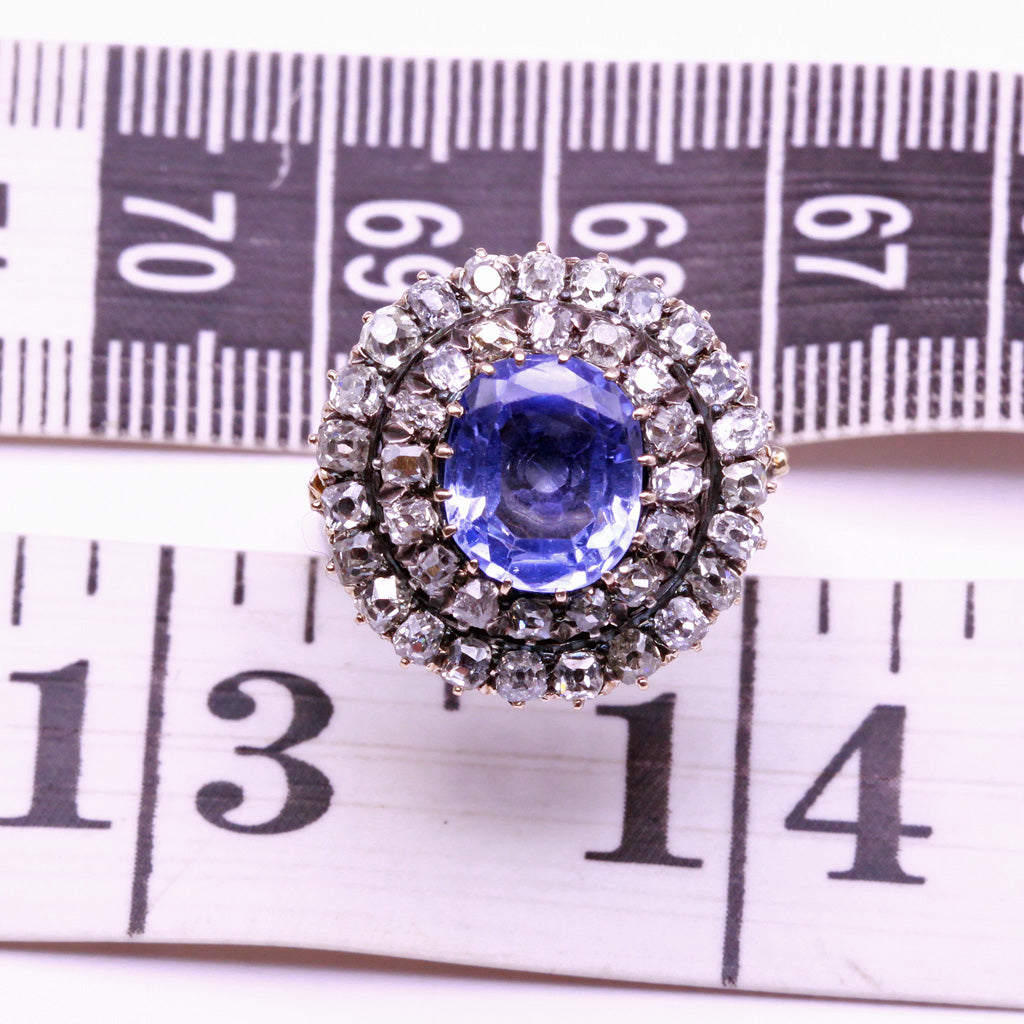 Antique Victorian ring gold diamonds 4.79ct Ceylon sapphire versatile (7304)