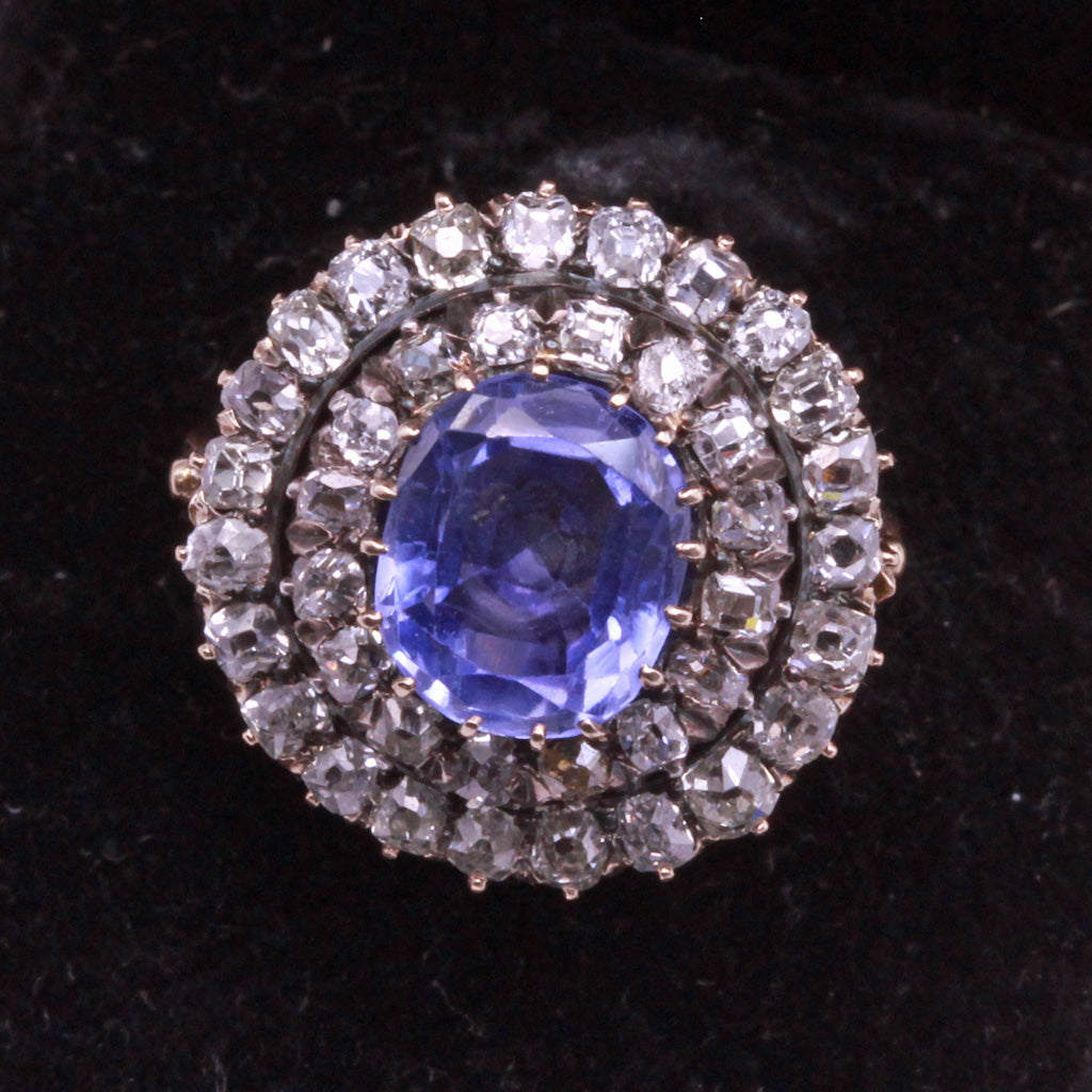 Antique Victorian ring gold diamonds 4.79ct Ceylon sapphire versatile (7304)