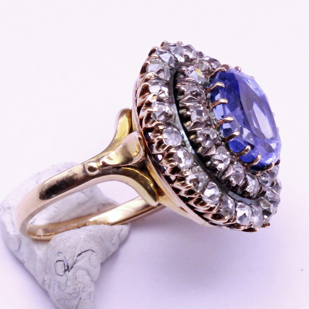 Antique Victorian ring gold diamonds 4.79ct Ceylon sapphire versatile (7304)