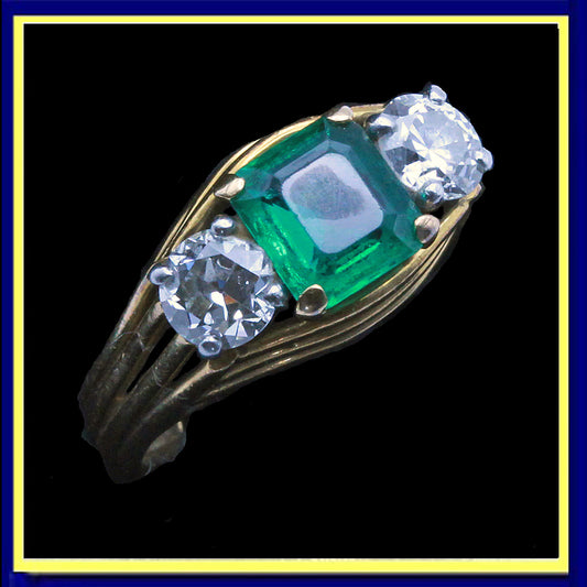 Cartier Monture ring Deco Retro gold emeralds diamonds French signed