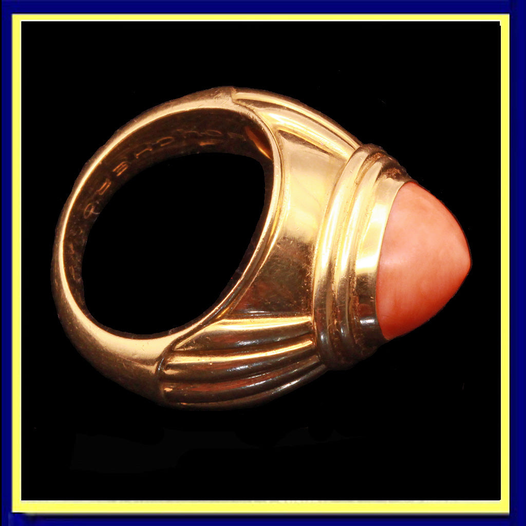 Boucheron Ring gold coral vintage French Jaipur model signed numbered