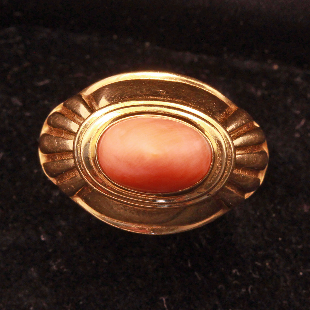 Boucheron Ring 18k gold coral vintage French Jaipur model signed numbered (7318)