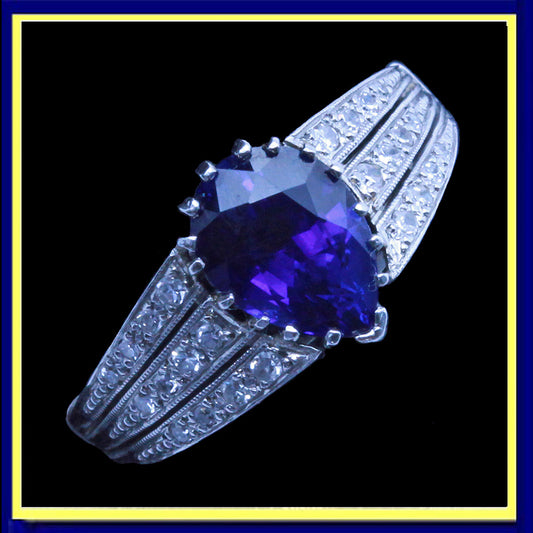 Antique Art Deco ring sapphire diamonds platinum certificate Burma no heat