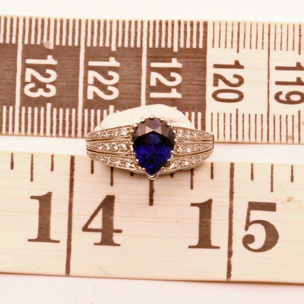 Antique Art Deco ring Sapphire diamonds platinum Certificate Burma no heat(7326)