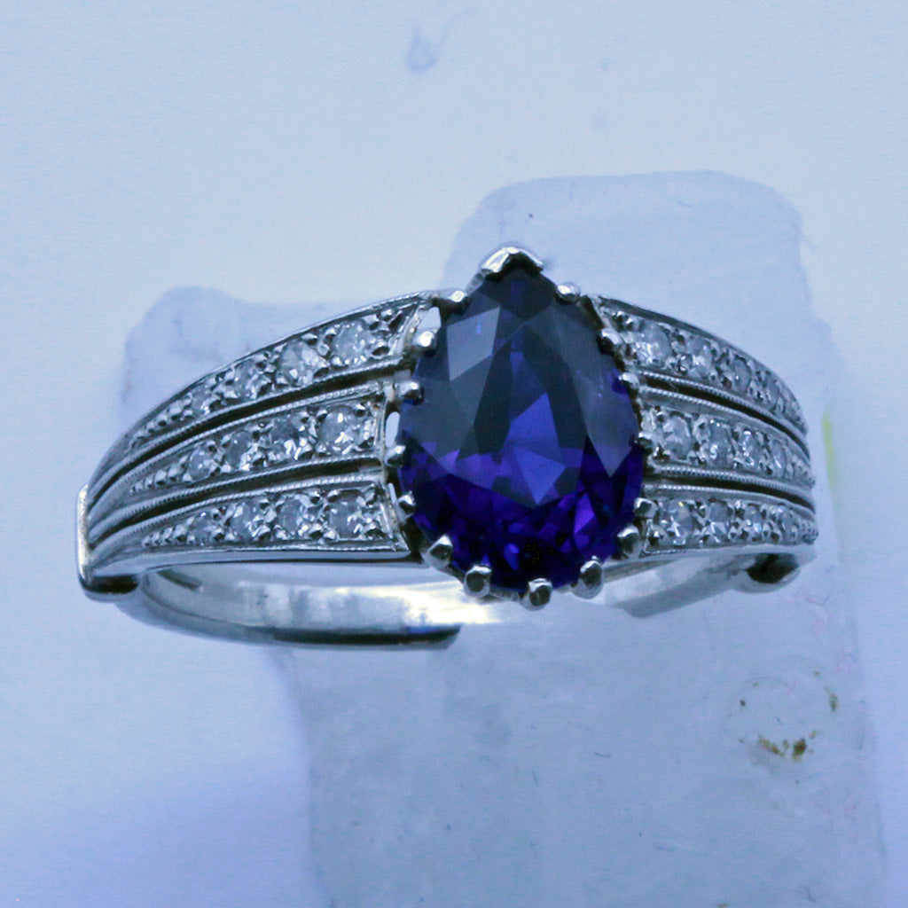 Antique Art Deco ring Sapphire diamonds platinum Certificate Burma no heat(7326)