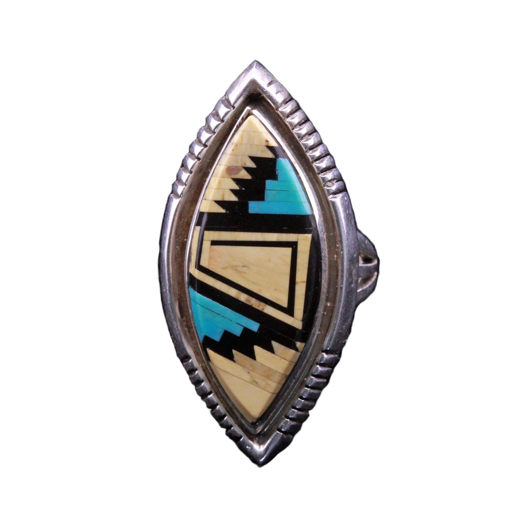 Vintage Navajo Man's ring multi gemstone silver signed Alvin Yellowhorse (7337)