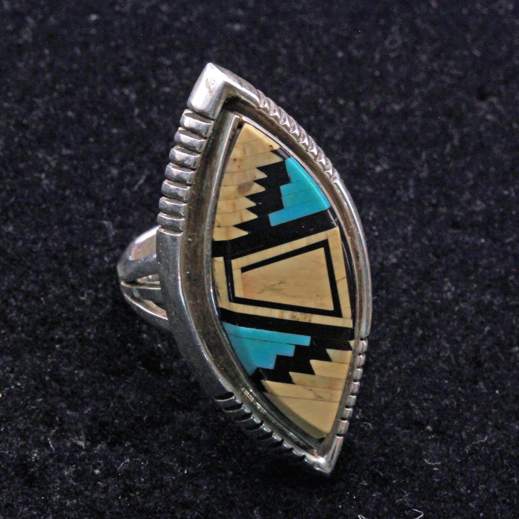 Vintage Navajo Man's ring multi gemstone silver signed Alvin Yellowhorse (7337)
