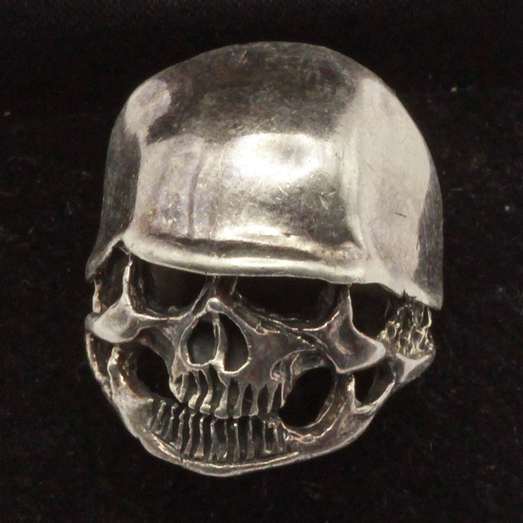 Skull ring sterling silver Man's Biker Hell's Angels Goth jewelry helmet (7342)