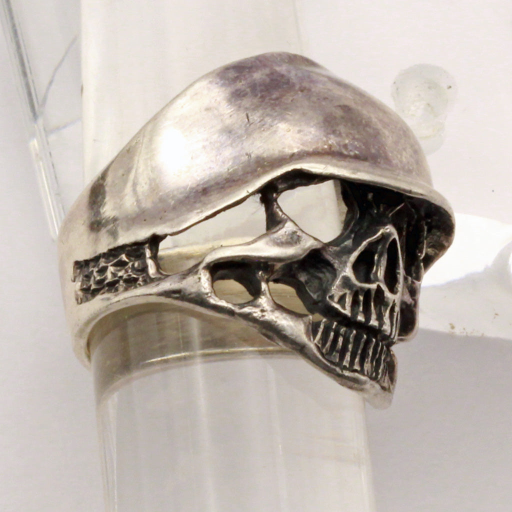 Skull ring sterling silver Man's Biker Hell's Angels Goth jewelry helmet (7342)