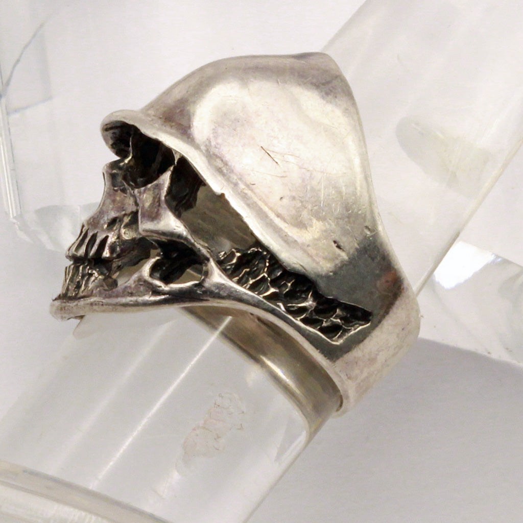 Skull ring sterling silver Man's Biker Hell's Angels Goth jewelry helmet (7342)