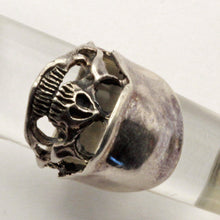 Skull ring sterling silver Man's Biker Hell's Angels Goth jewelry helmet (7342)