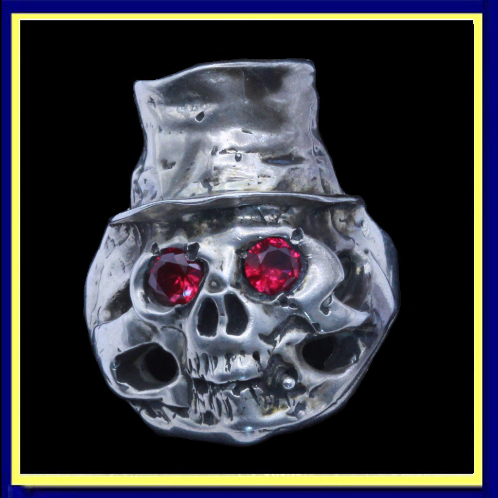 silver skull ring biker jewelry Goth Death Head top hat 