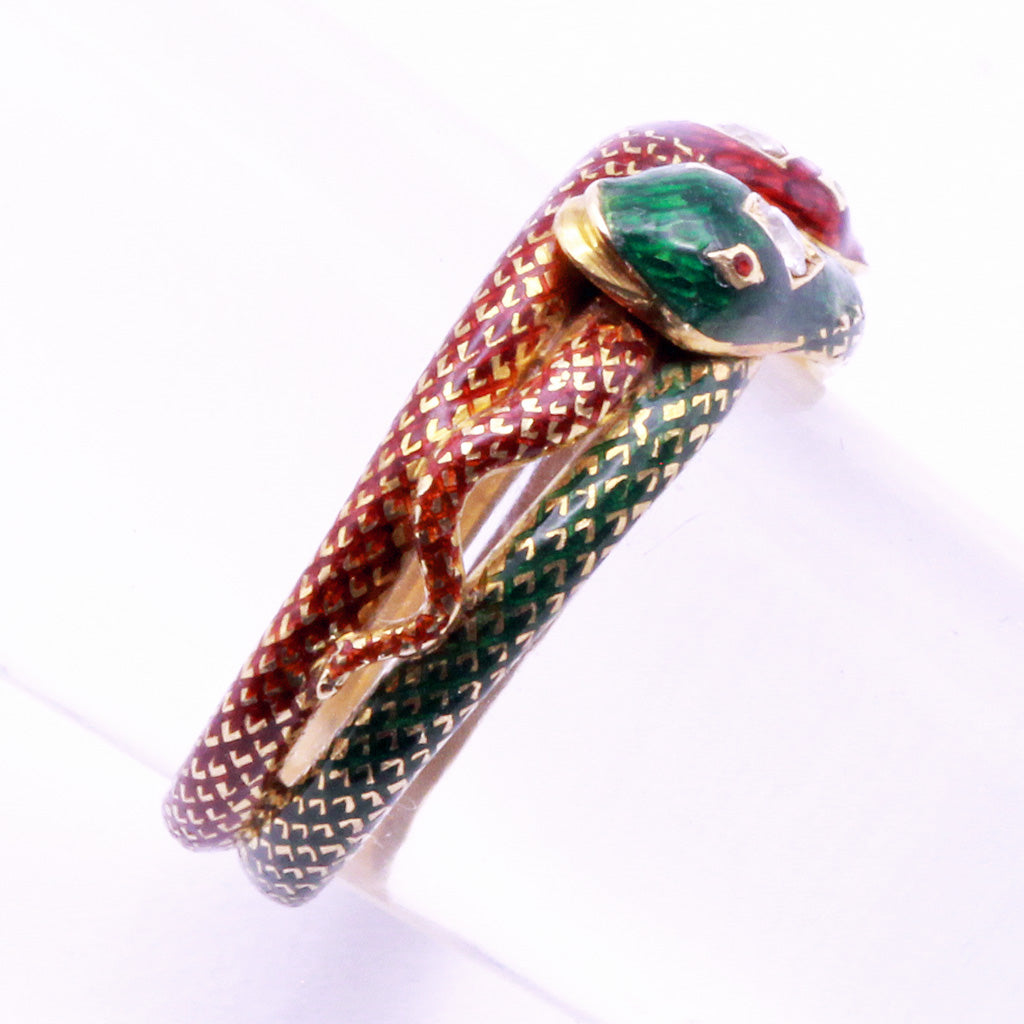 Antique Victorian ring double snake 18k gold enamel diamonds gems Hallmarks(7371)