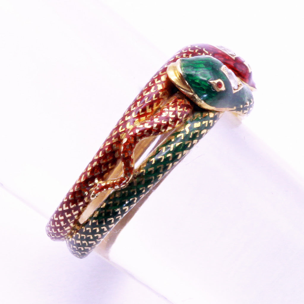 Antique Victorian ring double snake 18k gold enamel diamonds gems Hallmarks(7371)