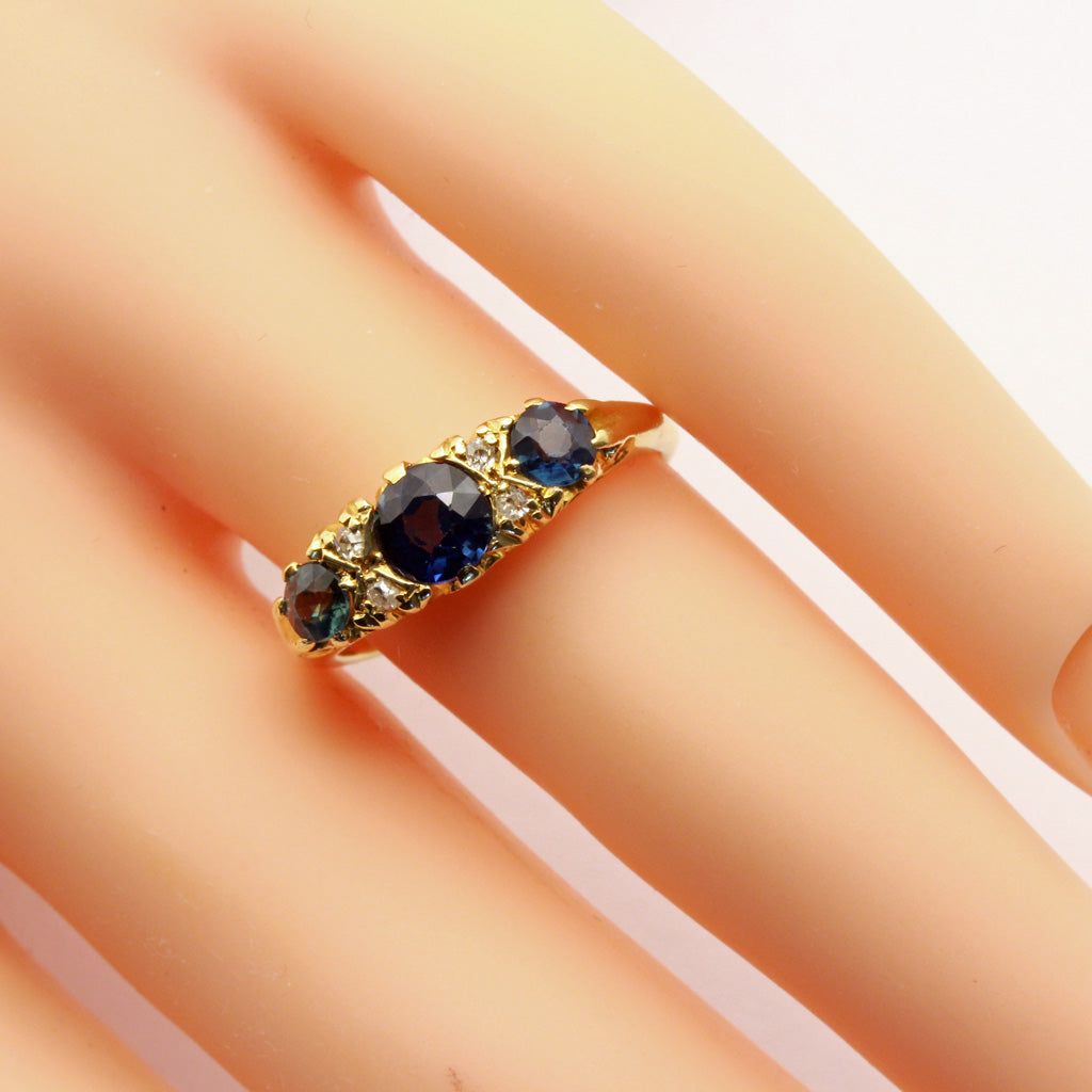 Antique sapphire diamond ring 18k gold Belle Epoque Engagement English (7384)