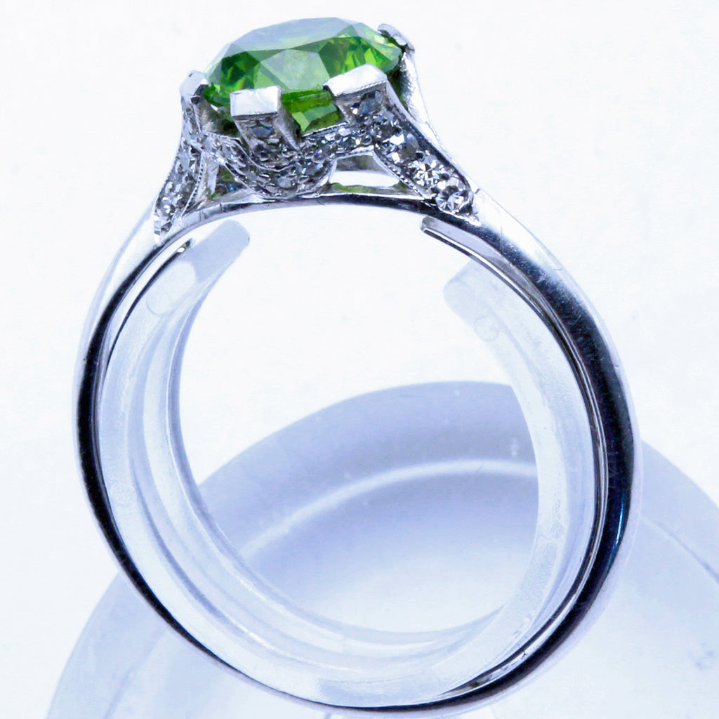 Vintage Ring 2.54ct Demantoid garnet diamonds platinum engagement ring (7397)
