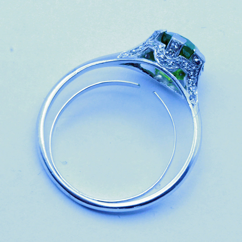 Vintage Ring 2.54ct Demantoid garnet diamonds platinum engagement ring (7397)