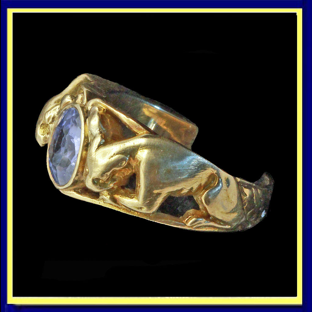 antique Art Nouveau Victorian ring gold sapphire panthers man woman unisex