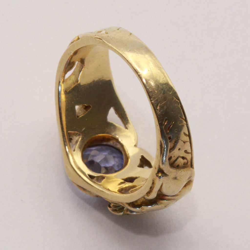 Antique Art Nouveau Victorian ring 14k gold sapphire panthers Man or Woman(7402)