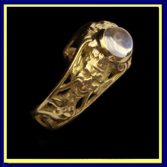 antique Victorian art Nouveau ring gold moonstone satyr masks French