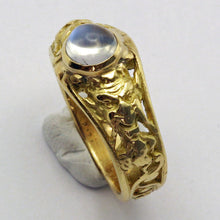 Antique Victorian Art Nouveau Ring 18k gold moonstone satyr Masks French (7403)