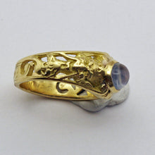 Antique Victorian Art Nouveau Ring 18k gold moonstone satyr Masks French (7403)
