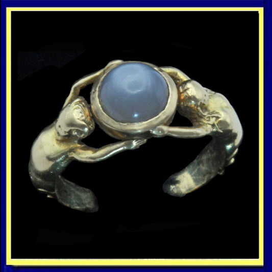 antique art Nouveau ring gold moonstone male female figures French