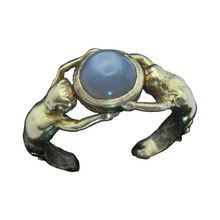 Antique Art Nouveau ring 18k gold moonstone male female figures French (7404)