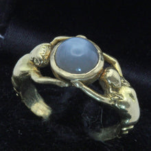 Antique Art Nouveau ring 18k gold moonstone male female figures French (7404)