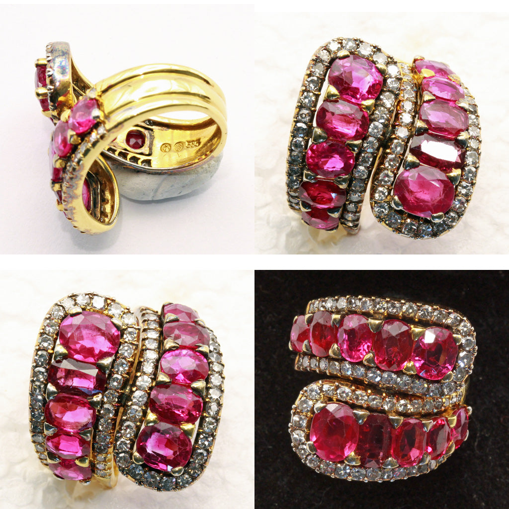 Vintage ring 7.86ct rubies diamonds 14k gold circa 1950-60's (7408)