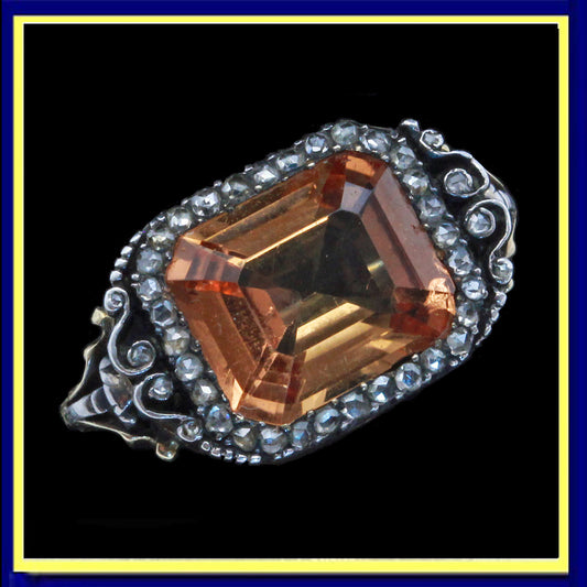Antique Georgian ring certified Imperial topaz diamonds gold silver English