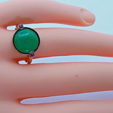 Antique Art Deco Ring Natural jade rubies 18k gold enamel Birmingham 1924 (7414)