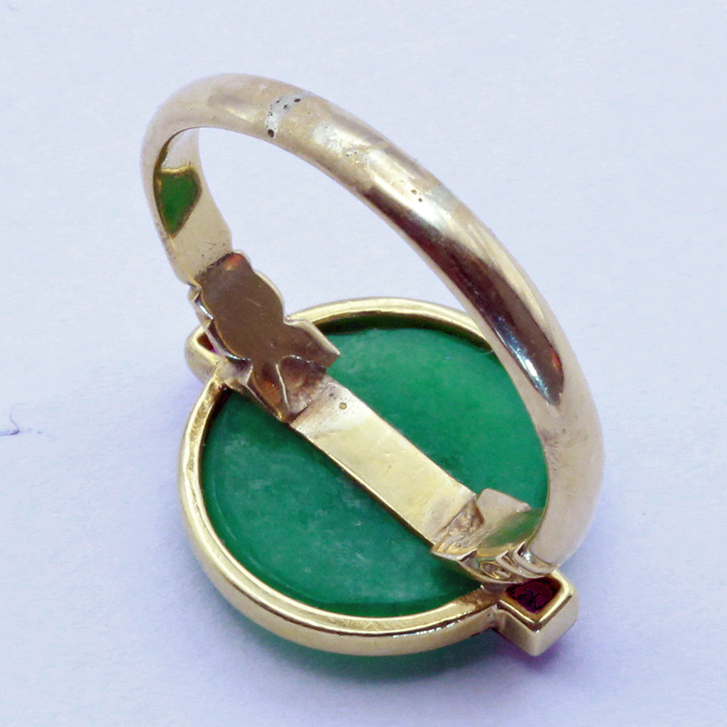 Antique Art Deco Ring Natural jade rubies 18k gold enamel Birmingham 1924 (7414)