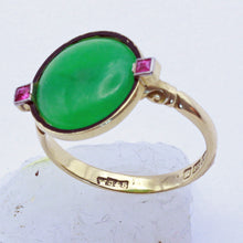 Antique Art Deco Ring Natural jade rubies 18k gold enamel Birmingham 1924 (7414)
