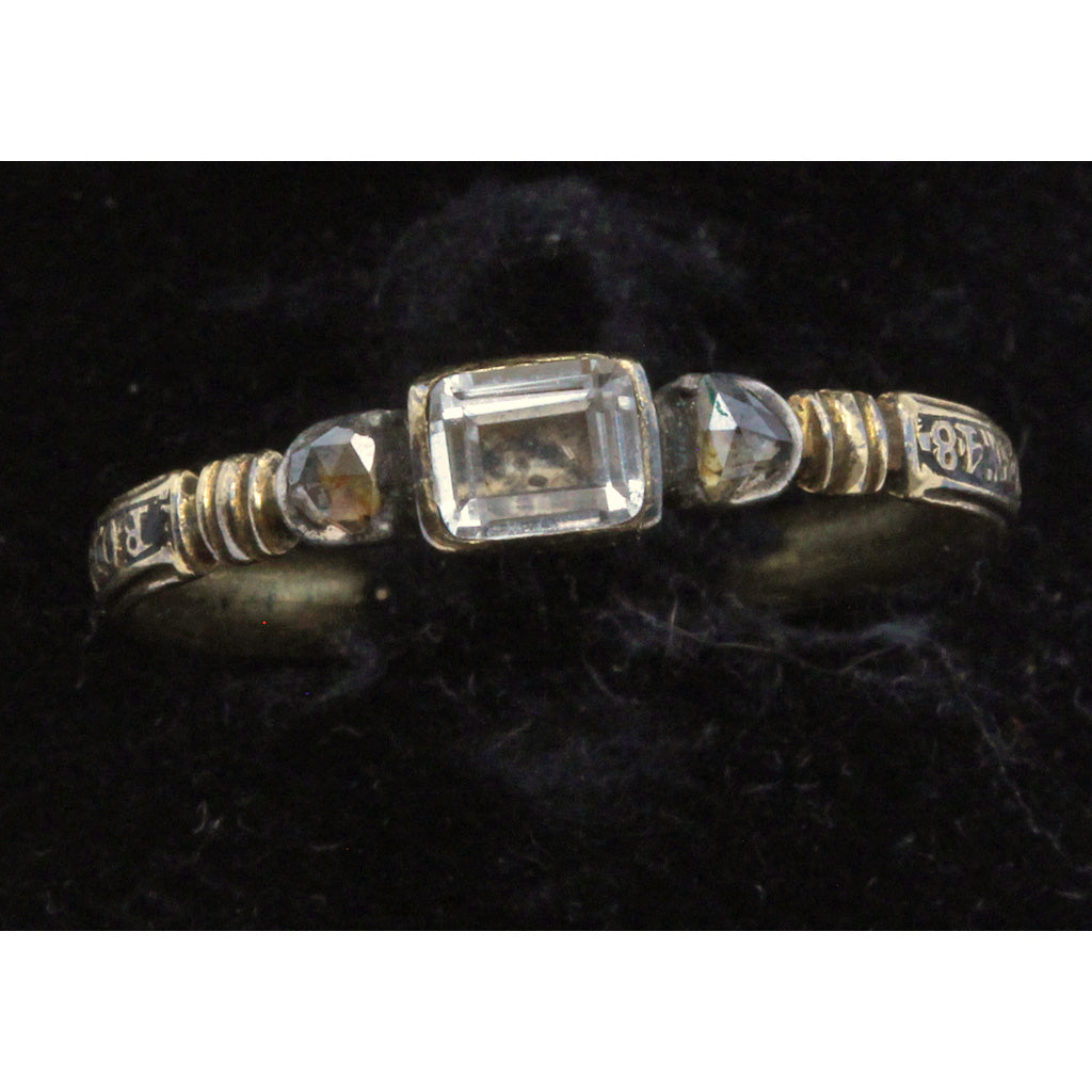Antique Georgian Skull Memorial Ring Gold crystal diamonds Memento Mori (7415)