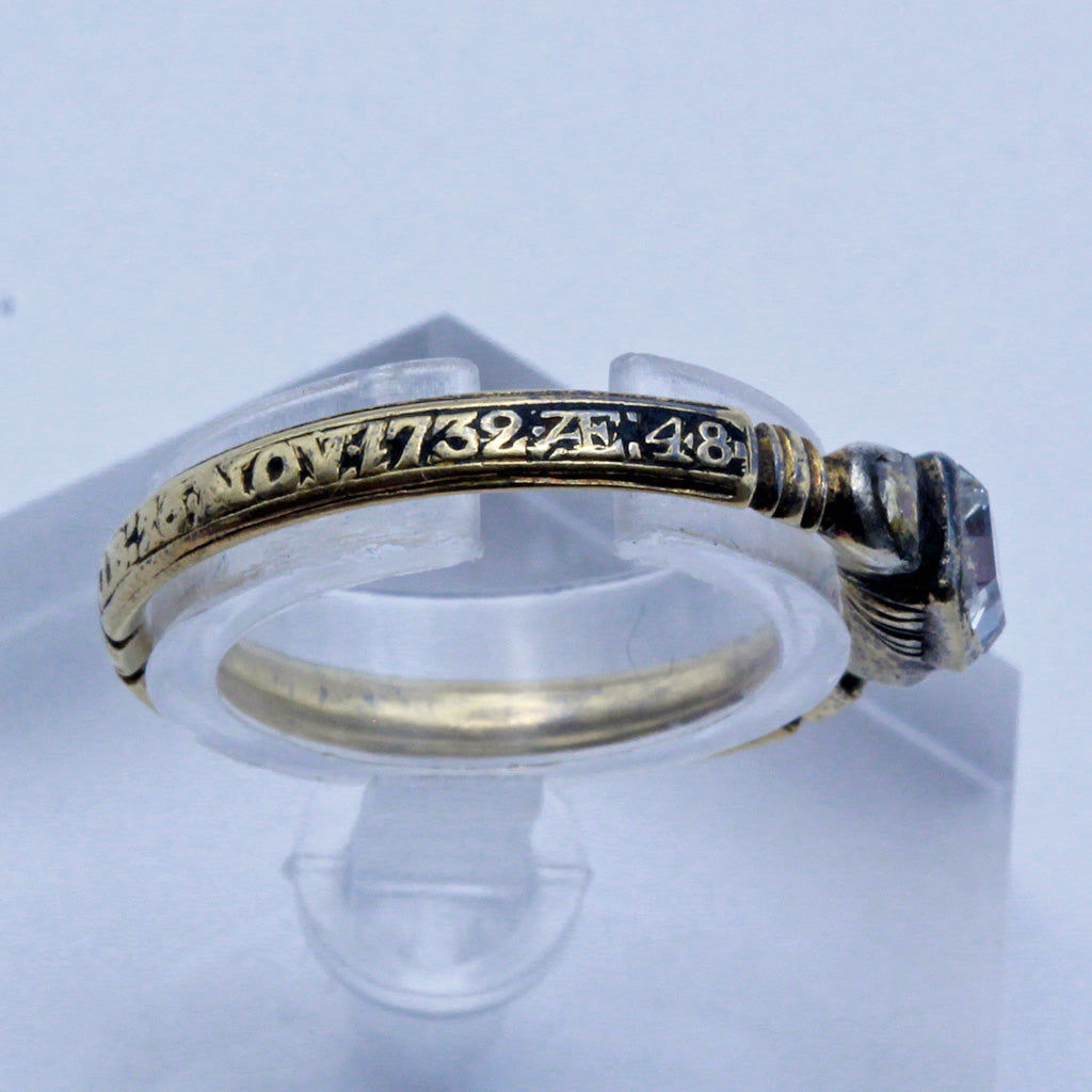 Antique Georgian Skull Memorial Ring Gold crystal diamonds Memento Mori (7415)