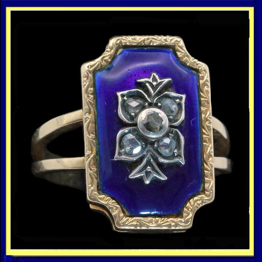 antique ring gold silver diamonds blue enamel Europe bagues au firmament