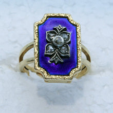Antique ring gold silver diamonds blue enamel Europe bagues au firmament (7422)